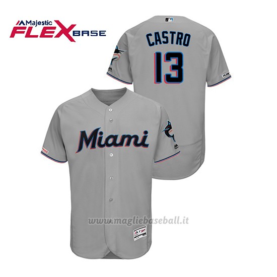 Maglia Baseball Uomo Miami Marlins Starlin Castro 150th Aniversario Patch 2019 Flex Base Grigio